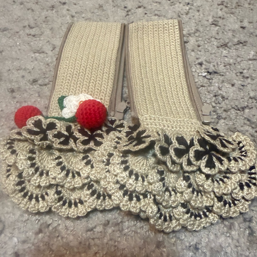 Chic Beige Crochet purse handle cover with Floral Detail